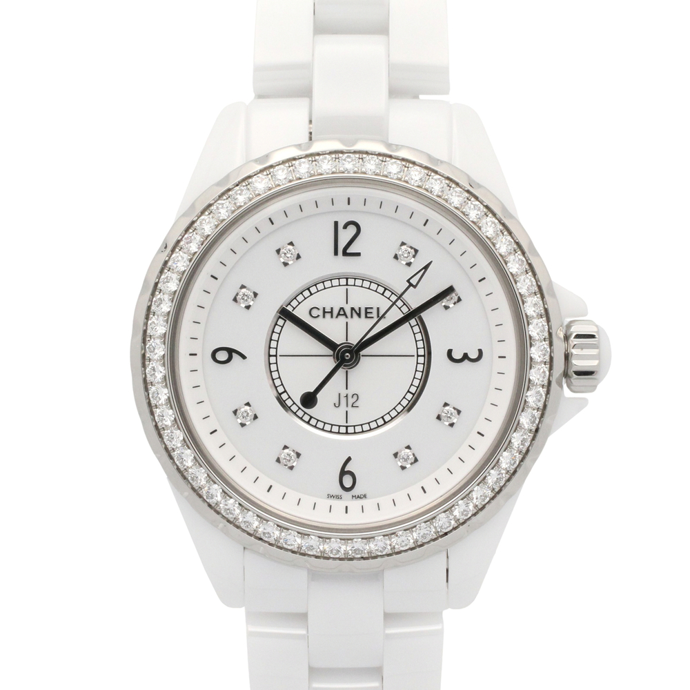 Chanel J12 Diamond Bezel 8-Diamond Watch, Ceramic, Diamond, Ladies, White, H3110